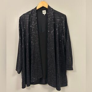 Anne Klein Black Sequin Cardigan & Shirt 1X
